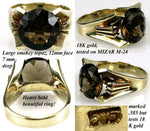 Beautiful Vintage Large Smoky Topaz, 18K Yellow Gold Ring, USA Size 6