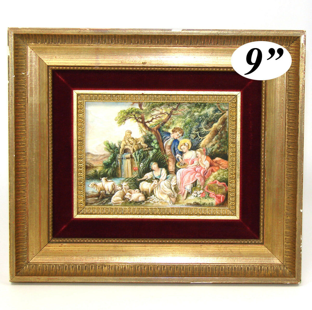 Antique French Miniature Painting, "The Shepherd's Gift" by Francois Boucher