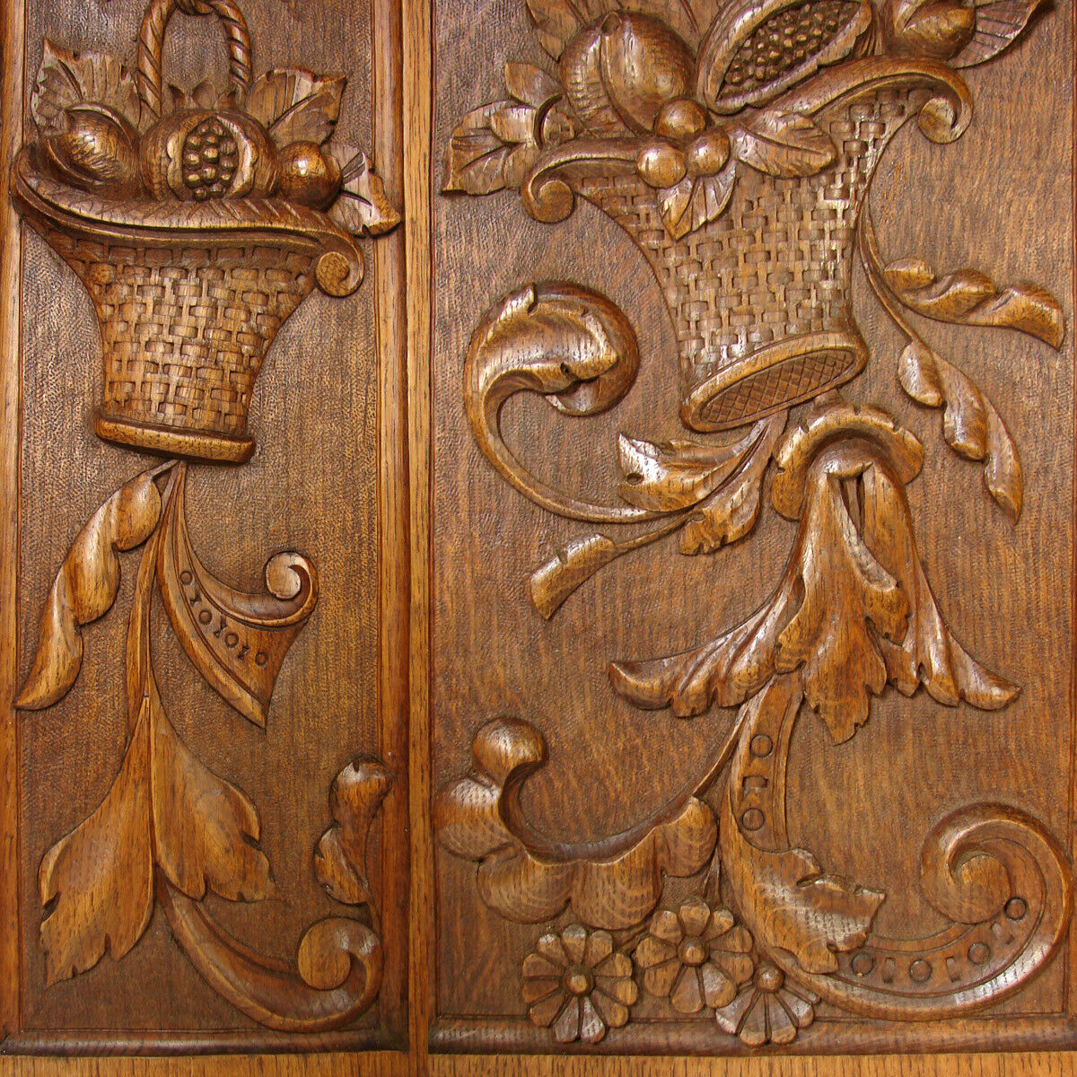 Fab Antique Country French Style Carved Oak Panels, 3pc, Bows, Ribbons & Baskets