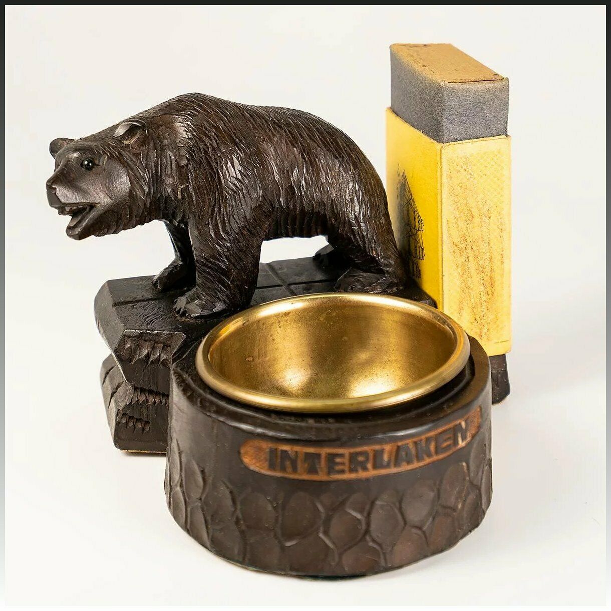 Antique HC Black Forest Bear, Smoker's Stand, Ashtray, Match Holder