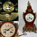 Superb Antique French Boulle Rouard Mantel Clock, 14" Tall, Working and Complete