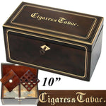 Antique French Napoleon III Era 10" Tobacco & Cigars Box, Casket: Walnut & Brass