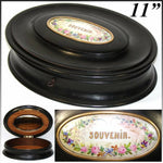 Antique Victorian Era 11" Oval Jewelry Casket, Ebonized, HP Porcelain "Souvenir"