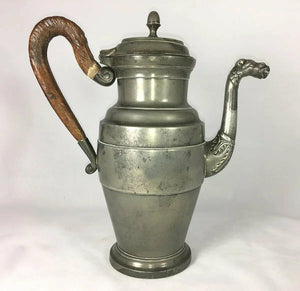 HUGE Antique French Empire 11.75" Tall Coffee Pot, Wood Handle, Figural Spout