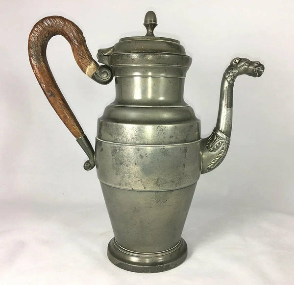 HUGE Antique French Empire 11.75 Tall Coffee Pot, Wood Handle