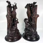 Antique Pair (2) HC Black Forest Candle Holders, Animalier, Fruits of the Hunt