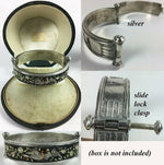 Antique Rome Micro Mosaic Bracelet, Doves and Flowers in Silver Hinged Bangle