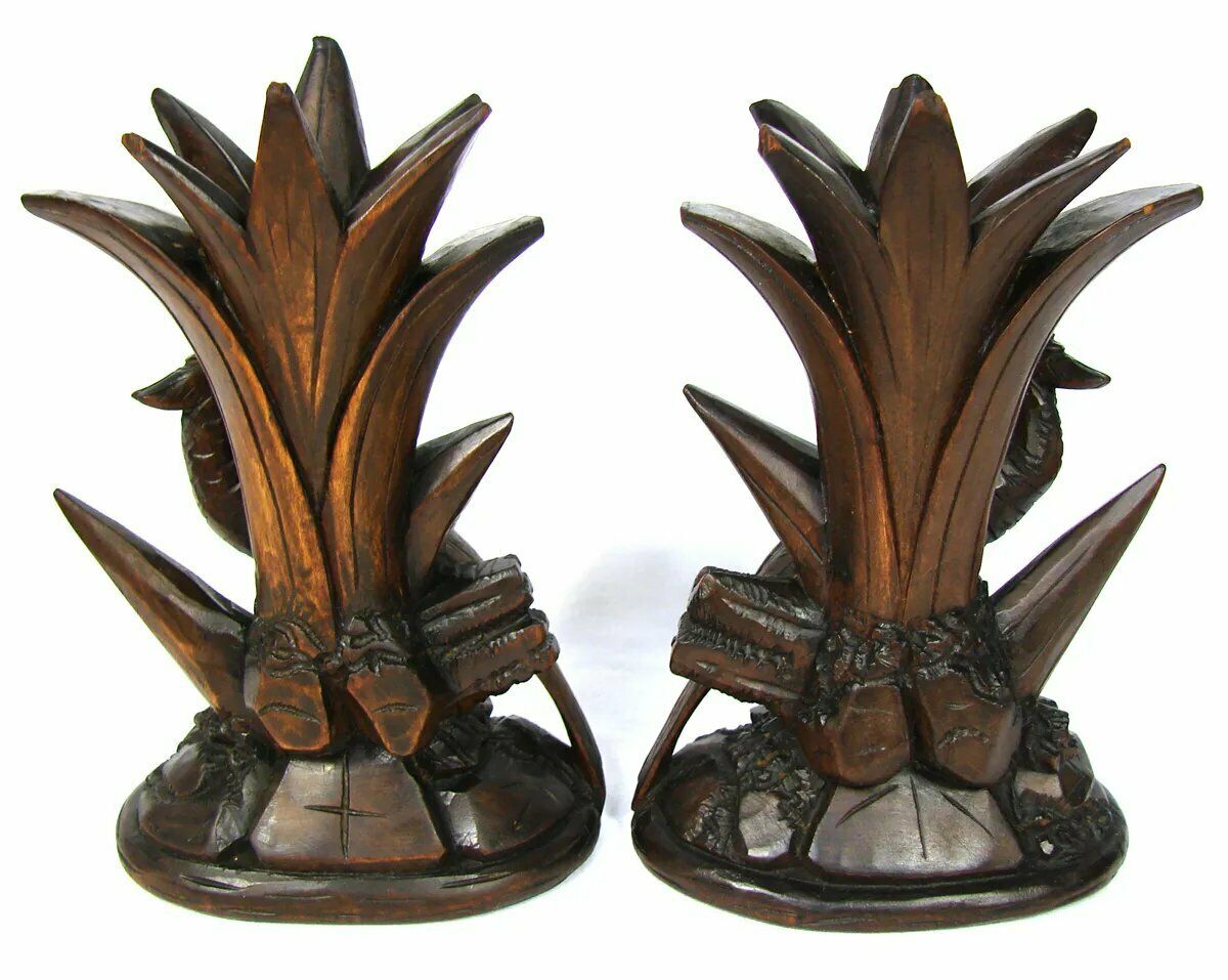 Antique Black Forest Carved Epergne Vase or Candle Stand Pair, Game Bird Figures