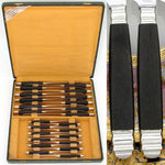 Vintage French 24pc Sterling Silver & Ebony Handled Table Knife Set, Stainless