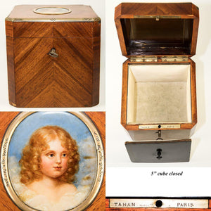 RARE Antique French Tea Caddy, Portrait Miniature Napoleon's Son, TAHAN, Paris