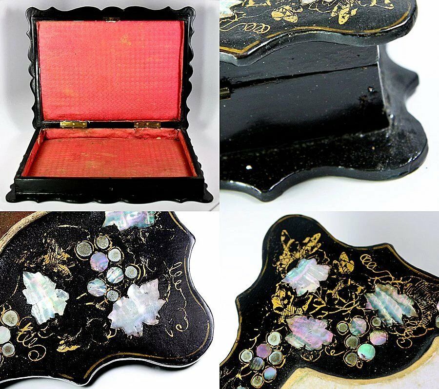Antique Victorian Era 12" Jewelry or Work Box, Gorgeous Hand Painted Casket