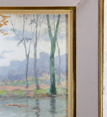 Vintage Watercolor Painting in Frame, Serenity - Lake Pastoral with Boat
