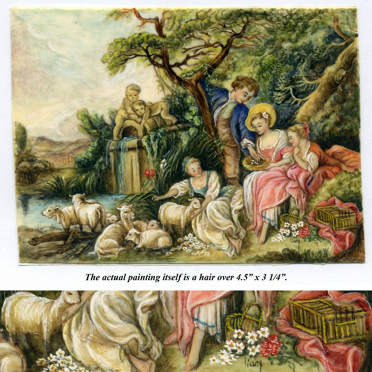 Antique French Miniature Painting, "The Shepherd's Gift" by Francois Boucher