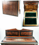 Antique French Ecritoire Writer's Desk, Chest, 13" Napoleon III Era, Exotic Woods, Boulle
