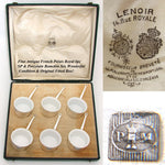 Antique French Palais Royal Marked 6pc SP & Porcelain Ramekin Set, Orig. Box
