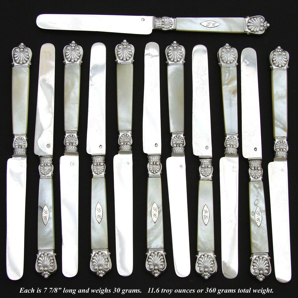 Antique French Sterling Silver & Mother of Pearl 12pc 8 Table Knife S –  Antiques & Uncommon Treasure