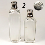 Pair (2) Antique French Sterling Silver & Cut Glass Flasks, Liqueur or Cologne