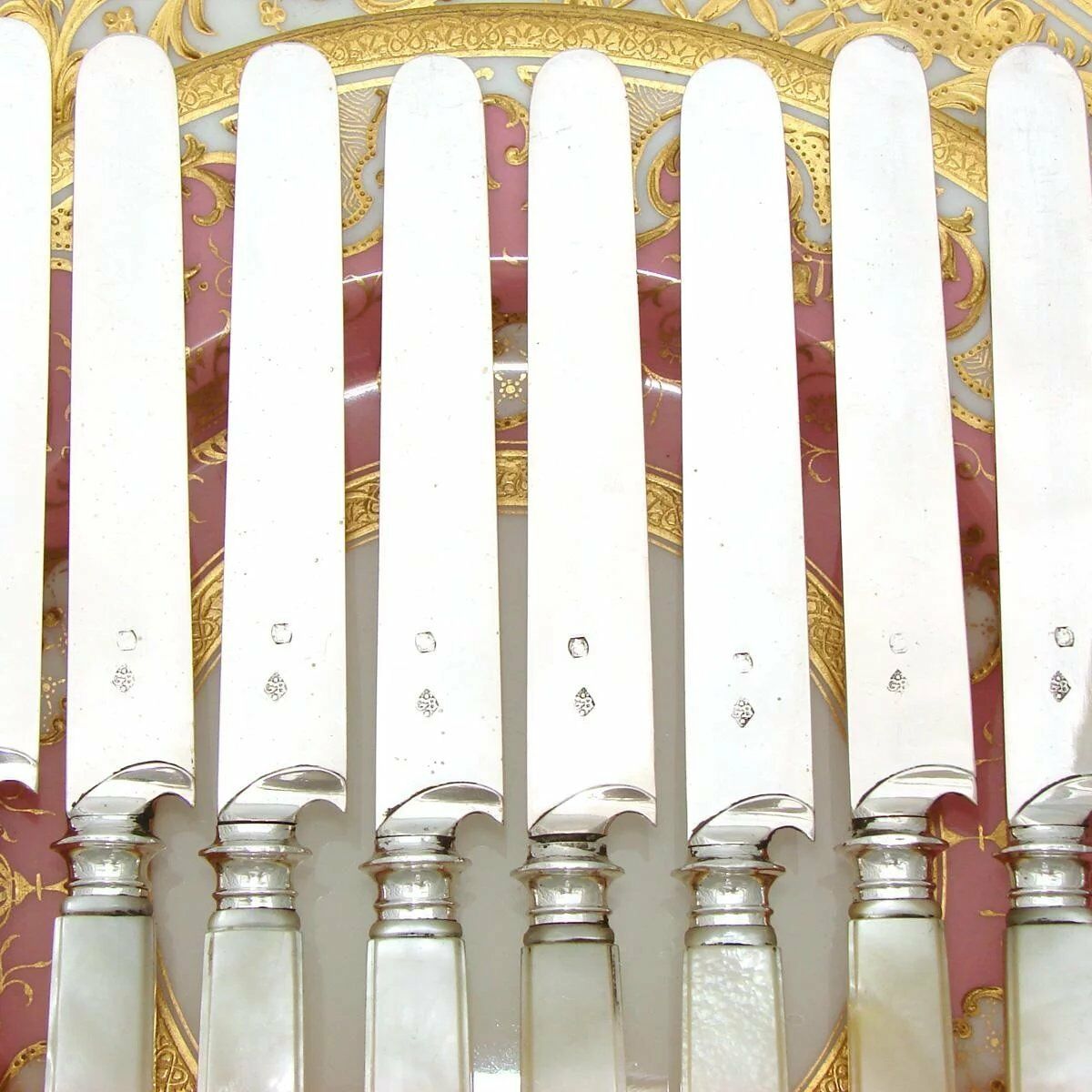 Elegant Antique French 10pc Fruit Knife Set, Mother of Pearl with