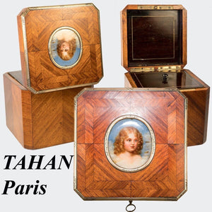 RARE Antique French Tea Caddy, Portrait Miniature Napoleon's Son, TAHAN, Paris