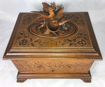 Antique Black Forest Carved 9.25" Cigar Chest, Box, Caddy, Lovebirds & Nest