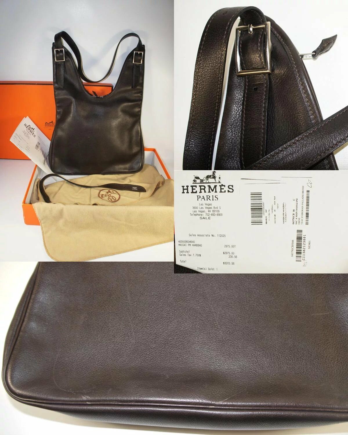 Hermes Massai PM Handbag, Purse, Bag, Dark Brown, Orig Box, Rcpt: $2975, Used Tw