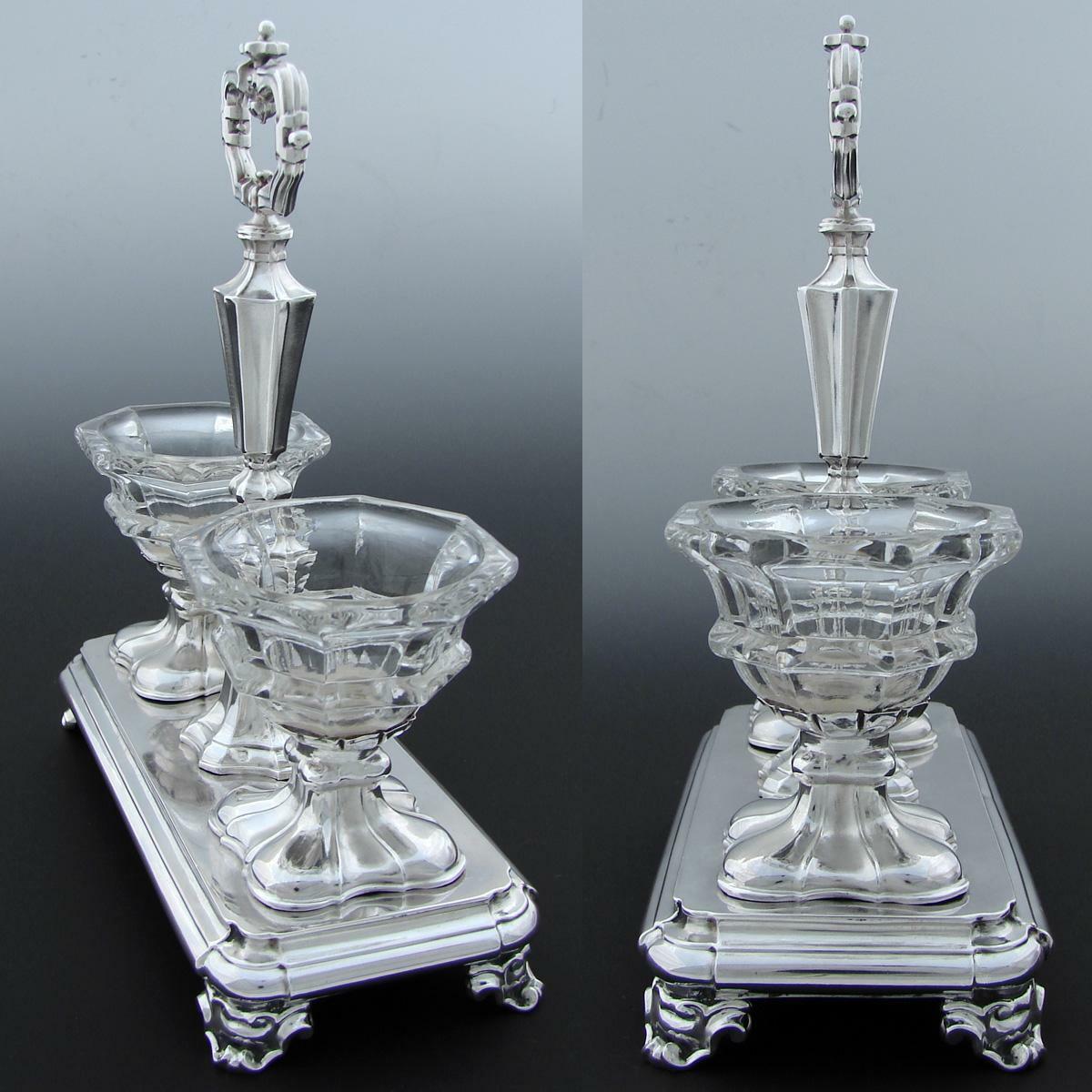 Elegant Antique French Sterling Silver Double Open Salt or Sweetmeat Caddy