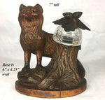 Antique HC Black Forest 7" Tall Fox, Glass Eyes, Carved Tree Stump Holds Inkwell