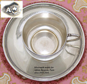 Antique French .800 (nearly sterling) Silver Tea Cup & Saucer, Large "Monique"