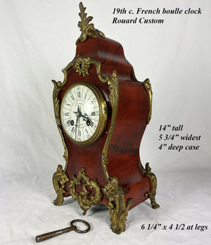 Superb Antique French Boulle Rouard Mantel Clock, 14" Tall, Working and Complete