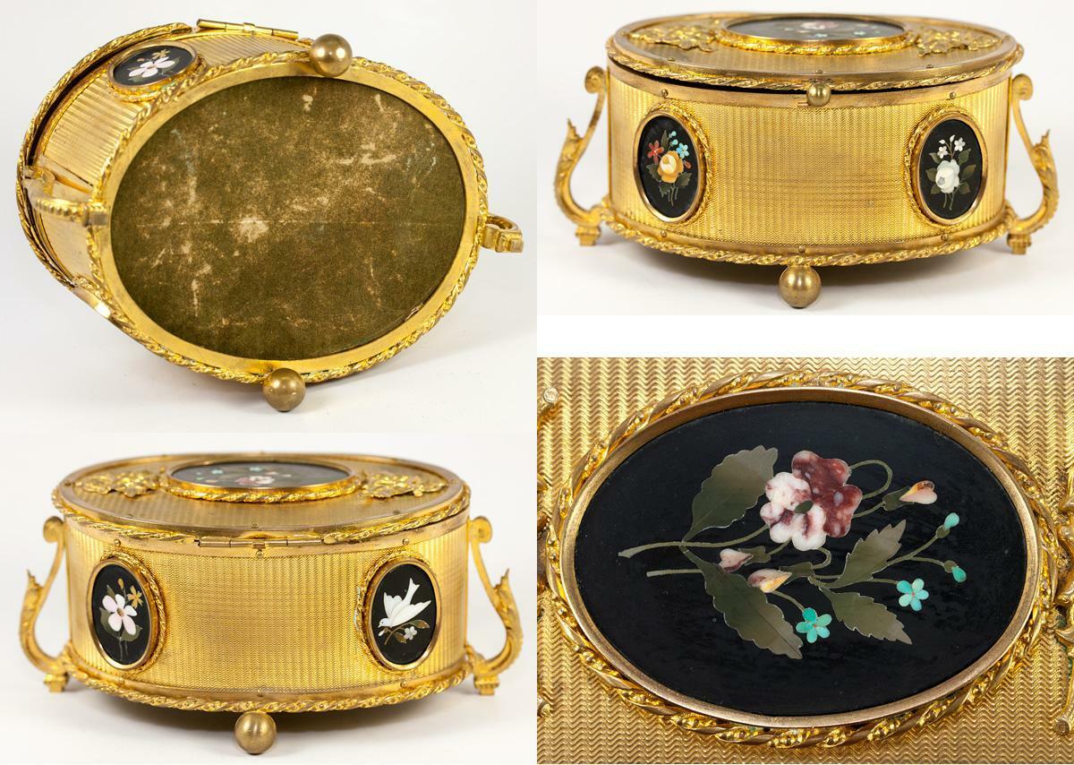 Fine Antique Pietra Dura Jewelry Box, Casket, 5 Perfect Mosaic Plaques, Italy