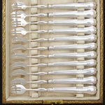Antique French Hallmarked Silver 12pc Shellfish or Oyster Fork Set, Thread Style