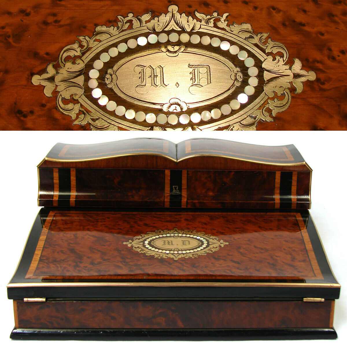 Exceptional! Antique French Napoleon III Era 12.5" Ecritoire Writer's Chest, Box, Lap Desk, Boulle