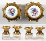 PAIR (2) Antique French Perfume or Scent Bottles, Kiln-fired Enamel Inset Caps