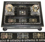 Antique Victorian Boulle Style 13" Inkstand or Inkwell, Ebony & Mother of Pearl