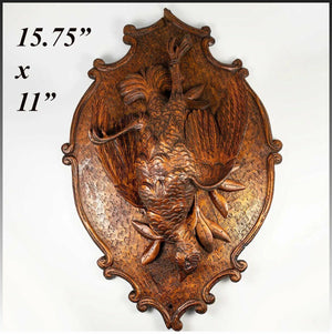 Antique Carved Black Forest Game Plaque, Fan Tail Pheasant - Fruits of the Hunt