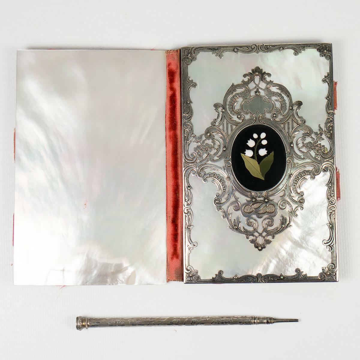 Antique French or Italian Carnet du Bal, Nécessaire, Pearl, Pietra Dura & Silver