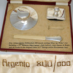 Antique Italian Hallmarked Silver 3pc Writer's Set, 6" Inkwell, Orig. 14.5" Box