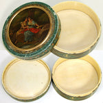 Rare Antique 1700s French Snuff Box, Vernis Martin Figural & Portrait Miniature Oil Painting, Ivory