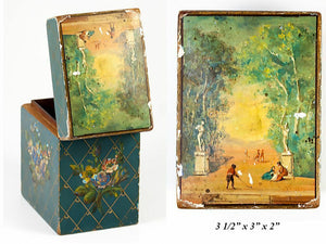 Antique French 2-Deck Playing Cards Box, Casket, Hand Painted, Vernis Martin