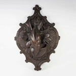 Antique Carved Black Forest "Fruits of the Hunt" 15.75" Wall Plaque, Match Hold