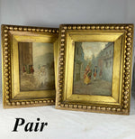 PAIR: Antique Oil Painting on Board, Original c.1870s Wood Frame, Gilt & Gadroon