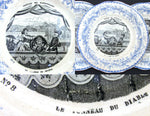 Antique Creil Faience 3pc Cabinet Plate Set, "Theatre Des Marionnettes"