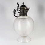 Antique French Thread Glass Claret Jug, 10" Tall, Etain, Bas Relief Lid Mount