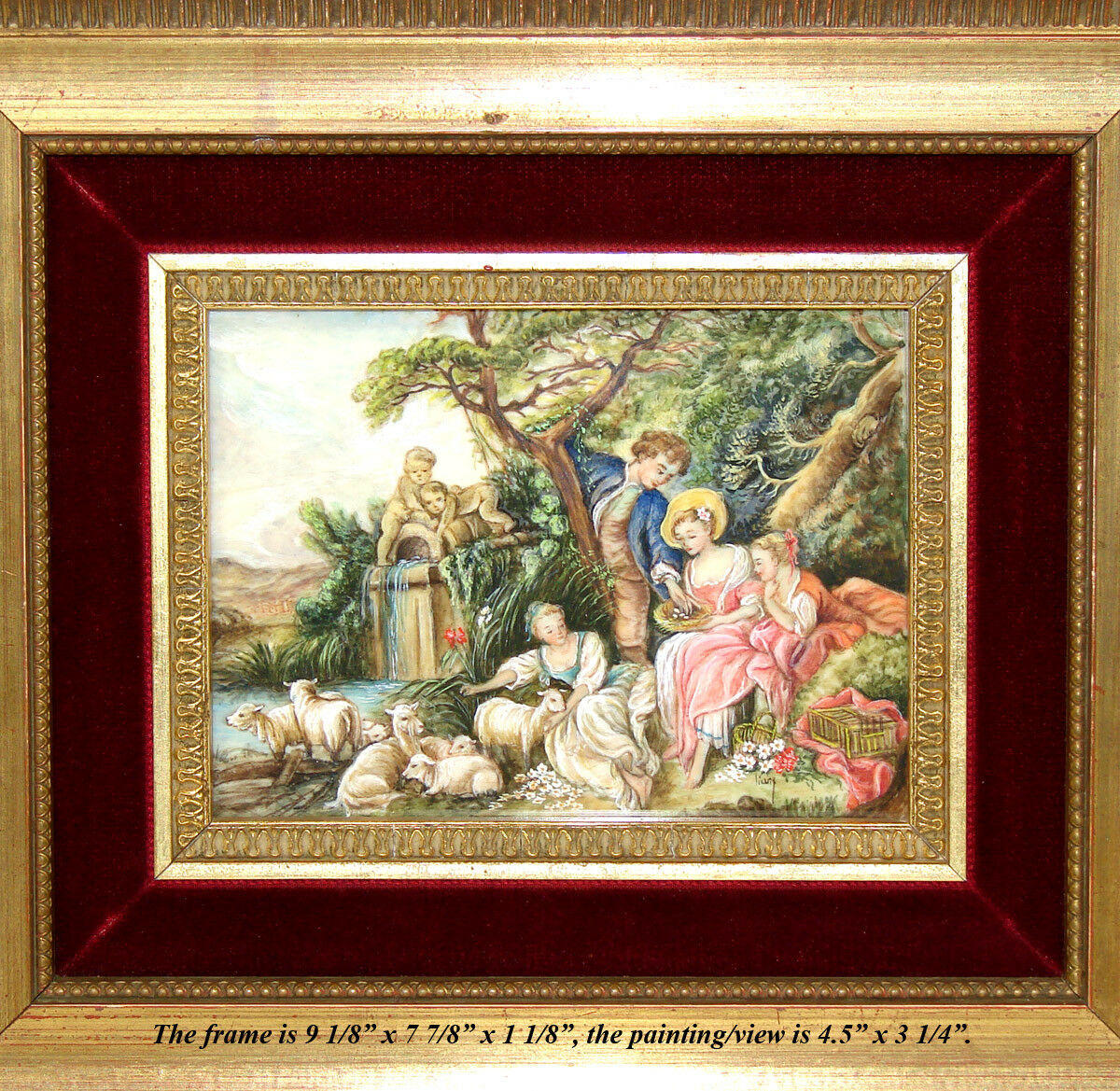 Antique French Miniature Painting, "The Shepherd's Gift" by Francois Boucher