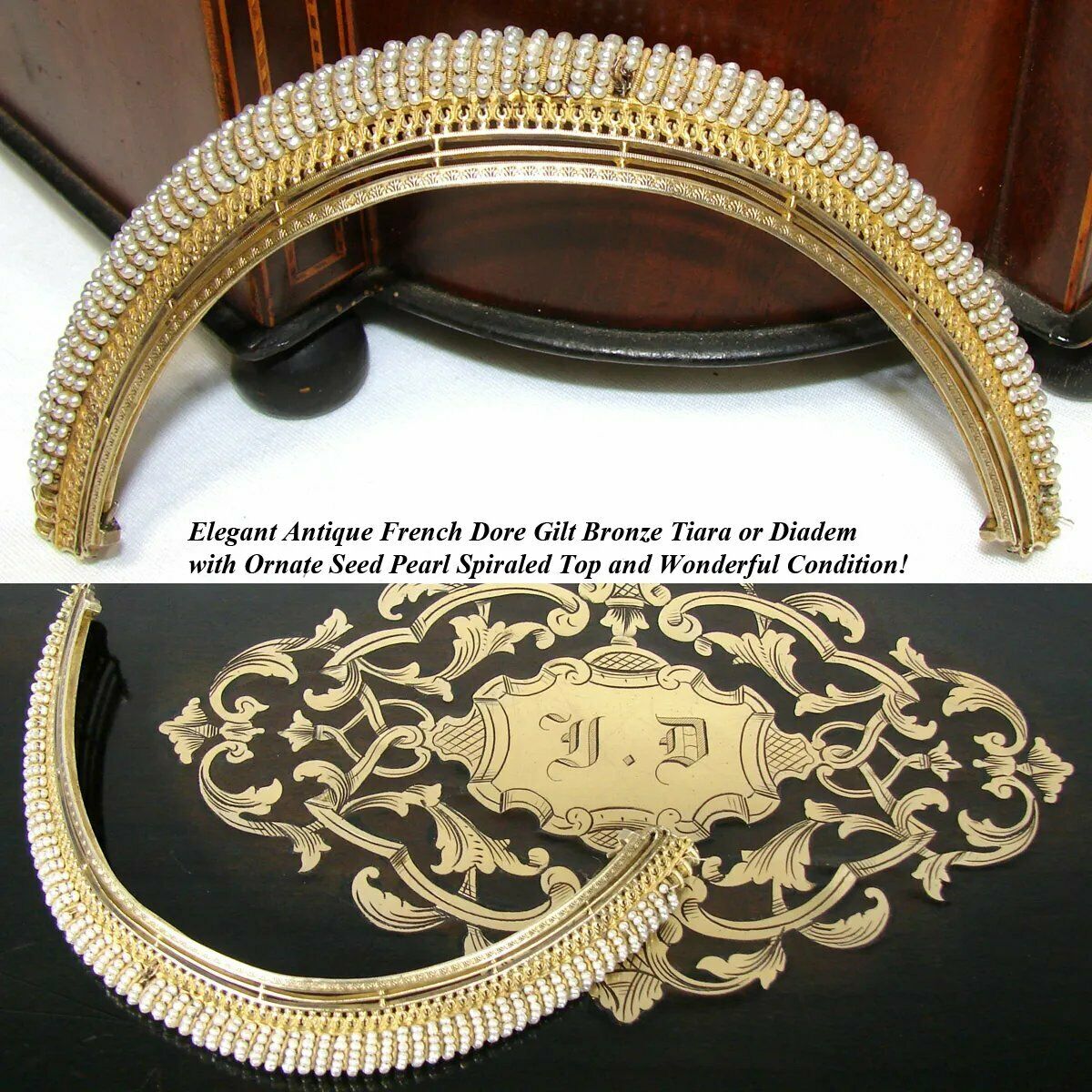Superb RARE Antique French Empire Tiara, Seed Pearls (French Faux), EC