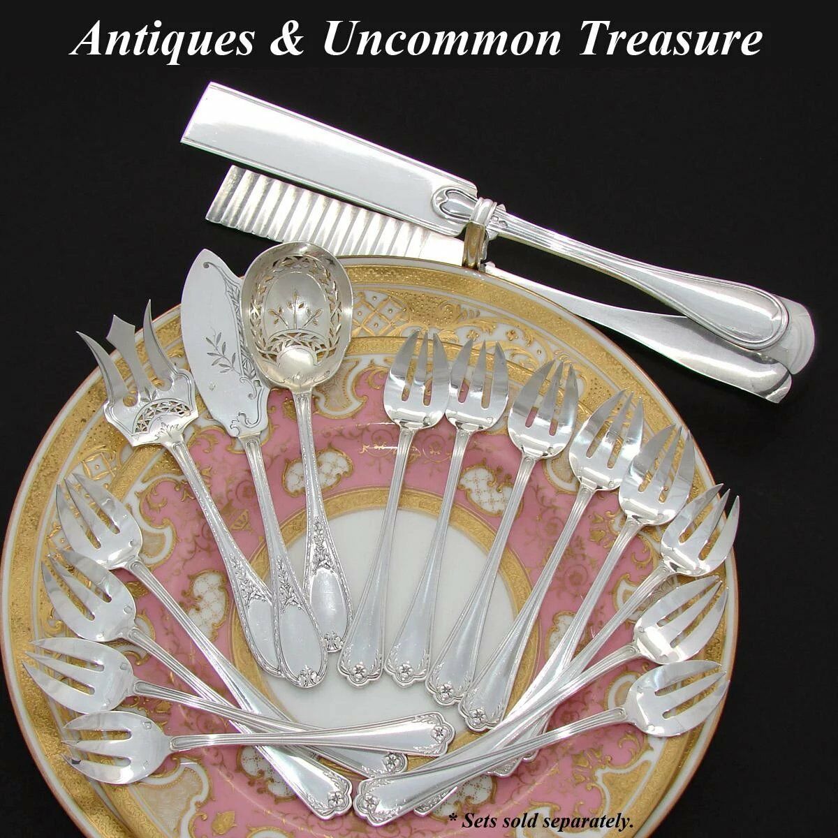 Antique French PUIFORCAT Sterling Silver 9.75" Pastry, Asparagus Tongs, "Filet"
