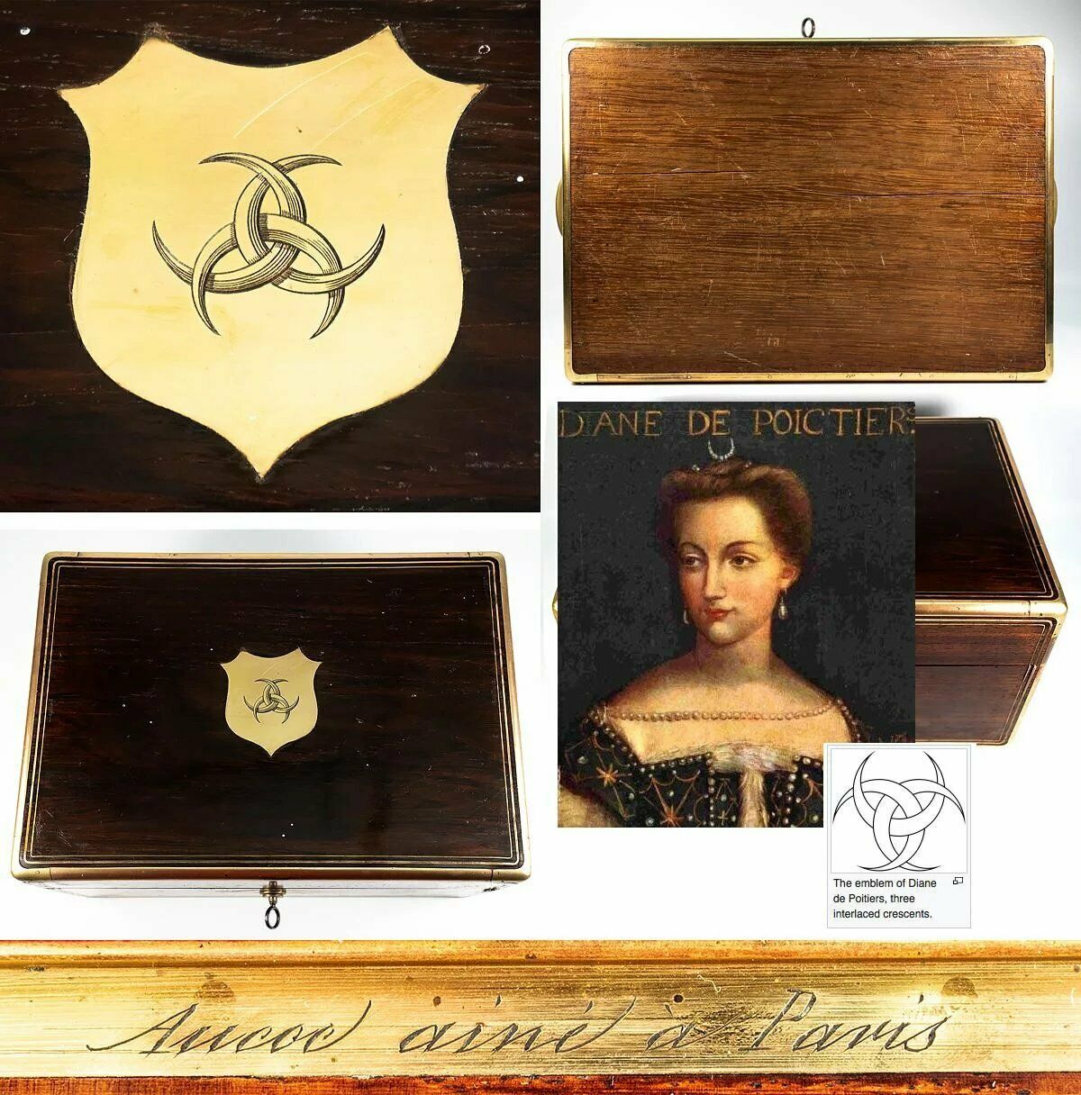 Aucoc Aine Paris Antique French Dressing Box, Casket, Crest of Diane de Poitiers