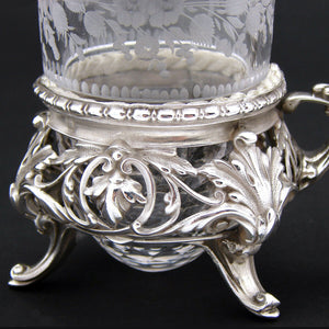 Antique French Sterling Silver & Cut Glass Solitaire Oil & Vinegar Cruet Stand