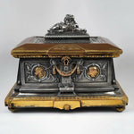 19th c. French Bronze Jewelry Box, 8" Casket, Foundry & Sculptor Léopold OUDRY