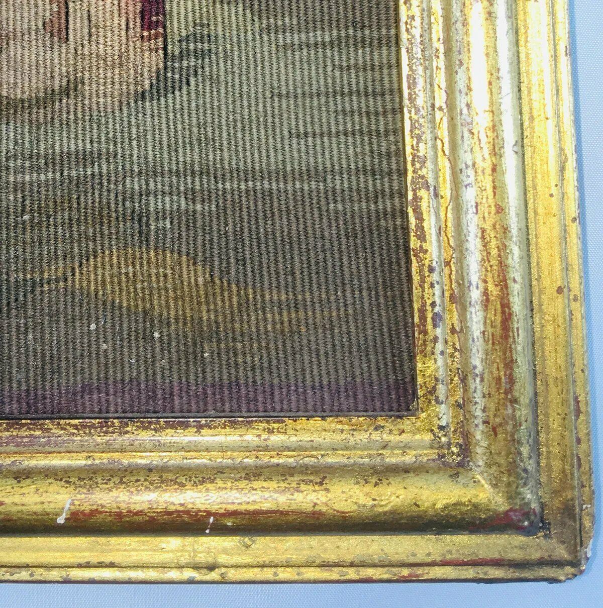 Antique 1700s French Aubusson Tapestry Fragment 15.25" x 13.25" Frame, a Putto